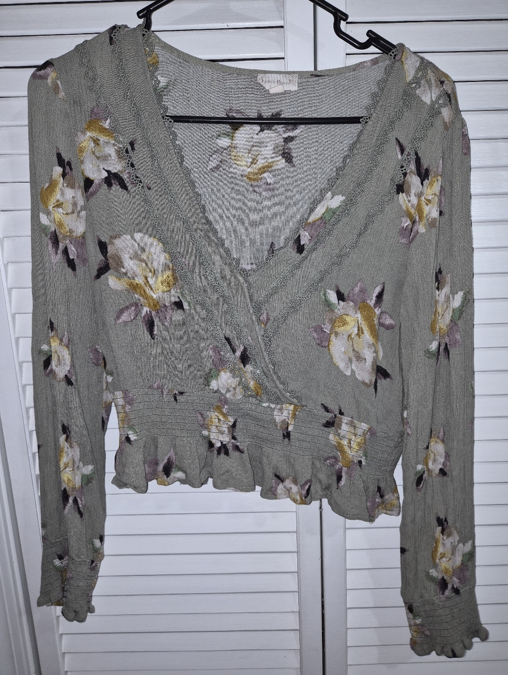 Hem And Thread Sage Green Floral V-Neck Top